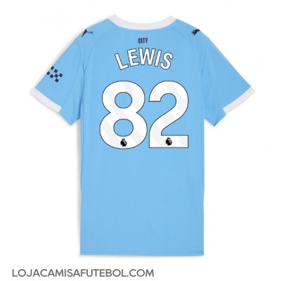 Camisa de Futebol Manchester City Rico Lewis #82 Equipamento Principal Mulheres 2025-26 Manga Curta Camisa de Futebol Manchester City Rico Lewis #82 Equipamento Principal Mulheres 2025-26 Manga Curta